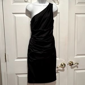 David’s Bridal Black One Shoulder Cocktail Dress Sz 6